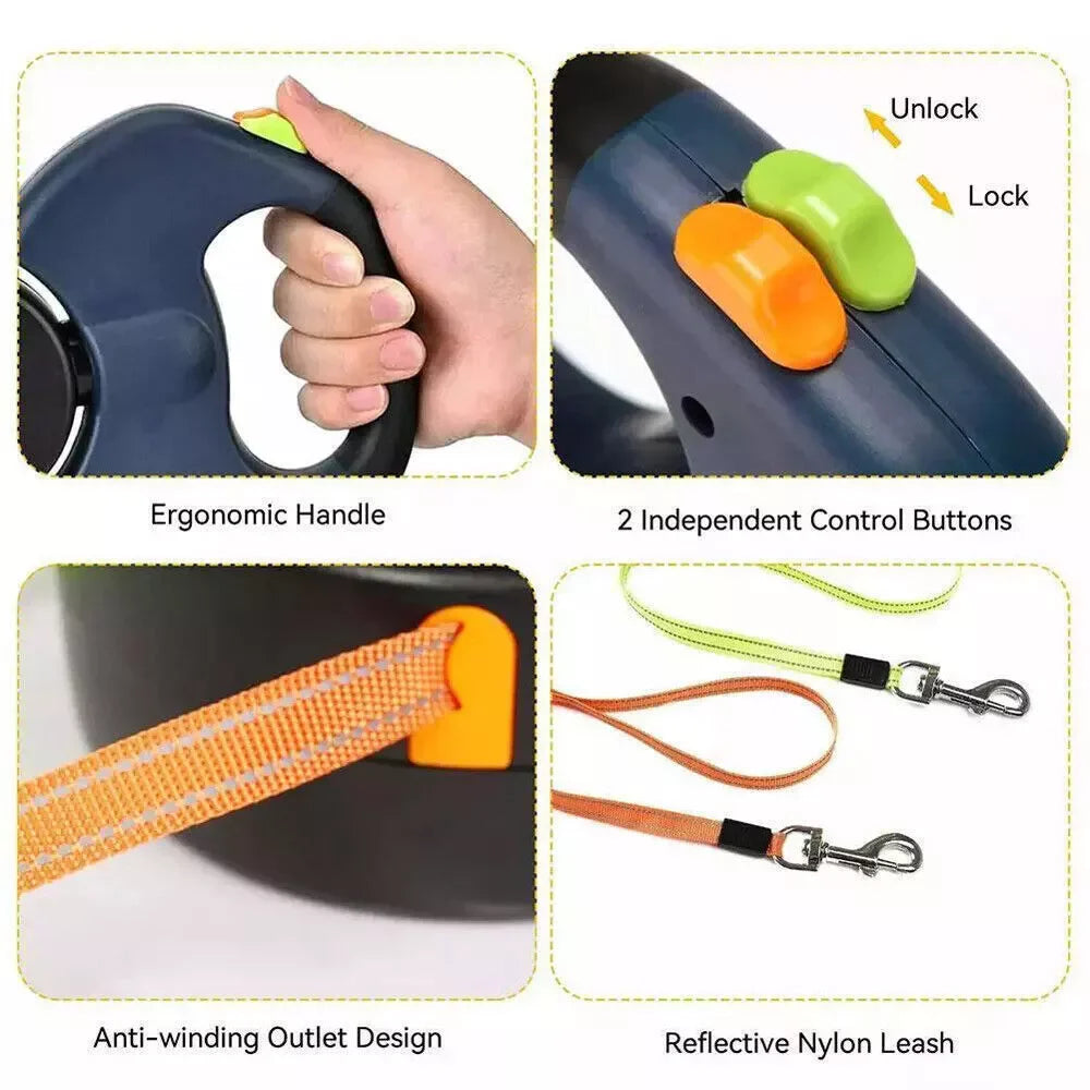 Ultimate Dual Pet Retractable Leash: Reflective Safety Features & 360° Swivel for Effortless Double Dog Walking