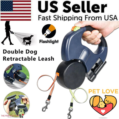 Ultimate Dual Pet Retractable Leash: Reflective Safety Features & 360° Swivel for Effortless Double Dog Walking